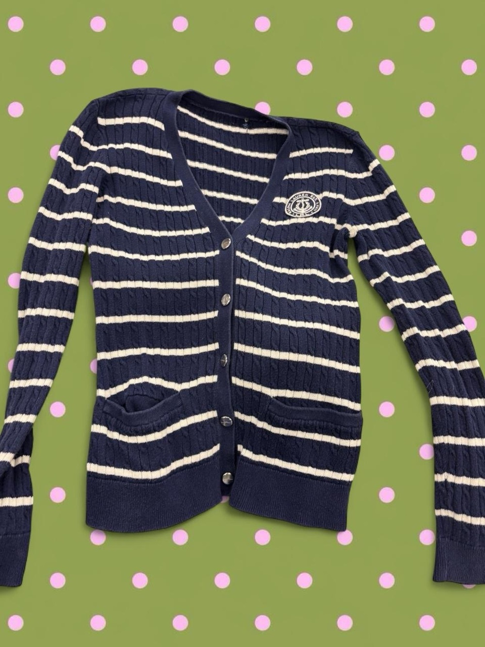 Ralph Lauren Navy & Cream Striped V-Neck Cardigan